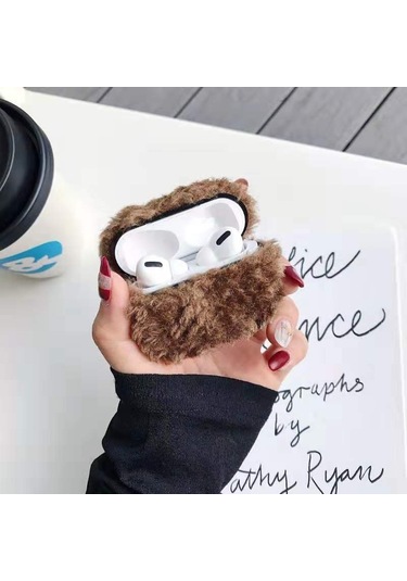 Airpods Uyumlu Pro Peluş Bluetooth Kulaklık Koruyucu Kılıf İçin Koyu Kahverengi