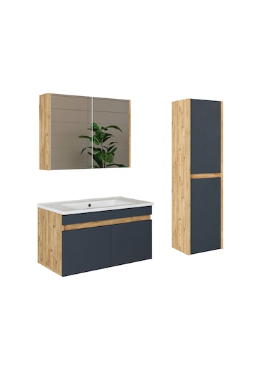 Roomart Lavabolu Atlantik - Antrasit Mdf 85 Cm Banyo Dolabı Takım Atlantik - Antrasit