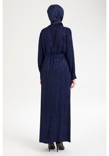 Armine Trend Beli Kuşaklı Dijital Baskılı Elbise-lacivert 25yt920 Lacivert