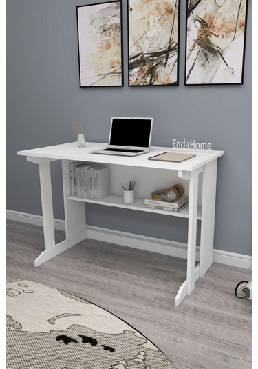 Enda Home Pillar Kütüphaneli Geniş Çalışma Masası 100x56 Cm Beyaz