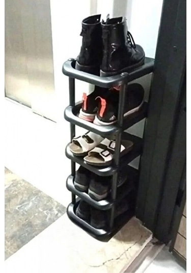 Piev Plastik Tekli 5 Katlı Ayakkabılık Siyah Siyah