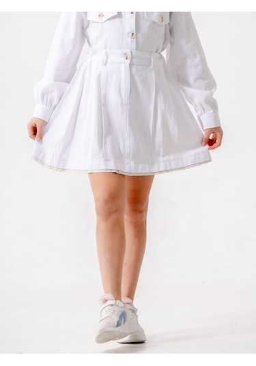 Kız Çocuk Garnili Kot Etek 2603 Beyaz