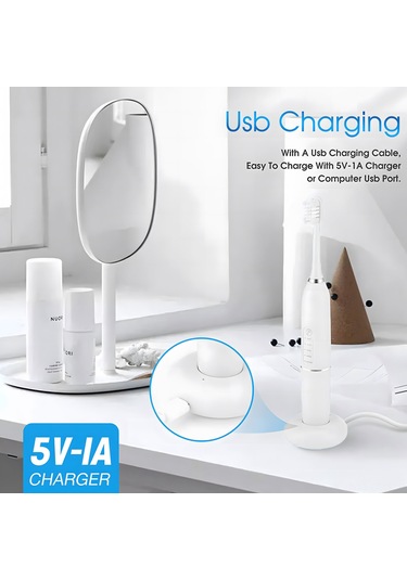 Samdoo Beyaz Usb Şarjlı Ipx7 Su Geçirmez 5 Modlu Ultrasonik Otomatik Diş Fırçası Temizleyici Çok Renkli