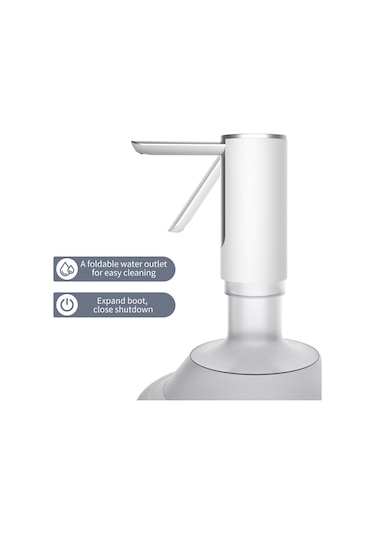 Leezsing Katlanabilir Su Şişesi Dağıtım Pompası Usb Şarj Edilebilir Su Geçirmez İçme Suyu Dağıtım Pompası Beyaz