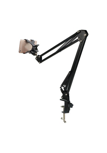 Skycity Siyah Metal Kolu Telefon Tutucu - Yatakta Ve Masaüstünde Tv/film İzlemek İçin, 0-140mm Ekipman Uyumlu, Boyun Ağrısı Önleyici