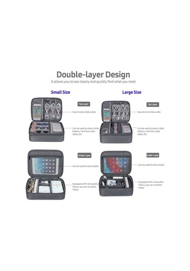 Didadodo Bubm Multifunction Çok Amaçlı Büyük Kapasiteli Çift Katmanlı Dijital Aksesuar Çantası - Kablolar Ve Power Bank İçin Gri Gri