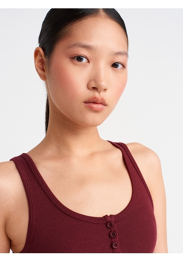 Dilvin 21158 Düğmeli Askılı Top-bordo Bordo