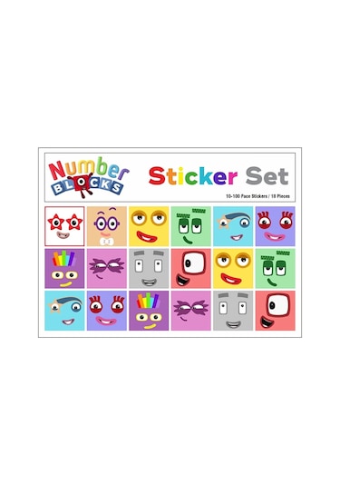 Number Blocks Matematik Eğitici Birim Küp Snapcubes Kafa Sticker /10-100 Sticker 18 Pcs