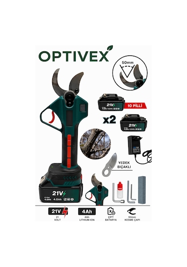 21v 4ah 10 Pilli Kömürsüz 50 Mm Çelik Bıçaklı Dal Budama Makası