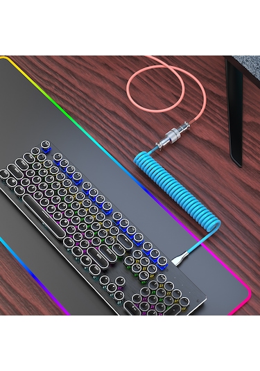 Maiyame Mekanik Klavye İçin Genişletilebilir Usb-type-c Kablosu, Tpe Malzeme, 2.1m Uzunluk, Pembe+mavi