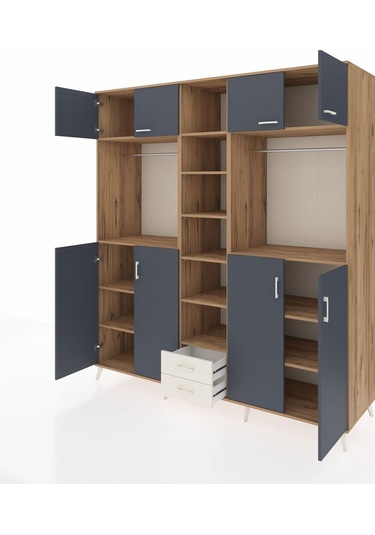 Kronos Dolap 14 Raflı 2 Çekmeceli 2 Askılı 220x59x243 Çam-antrasit/aytaşı Antrasıt/aytası