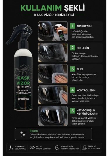 Motosiklet Kask Vizör Temizleme 250 Ml.