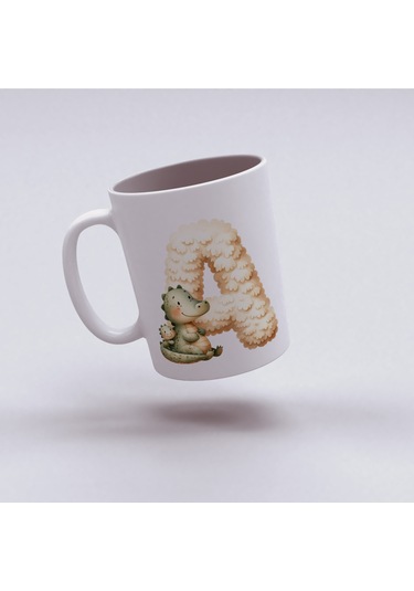 A Harfi Tasarım Bardak, Sevimli Hayvan Temalı Harf Bardağı Beyaz