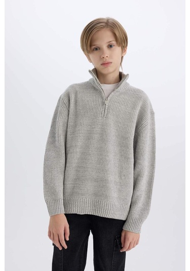 DeFacto Erkek Çocuk Fermuarlı Dik Yaka Triko Kazak C9671A824AUGR210