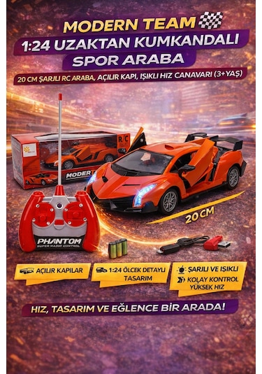 Şarjlı Uzaktan Kumandalı 20 Cm Spor Araba Modern Team Rc Yarış Arabası Açılır Kapı Turuncu