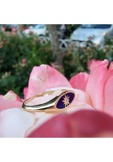 Ala Safir Mineli Kutup Yıldızlı Oval Mühür Minimal Tasarım Esteti - 552949140