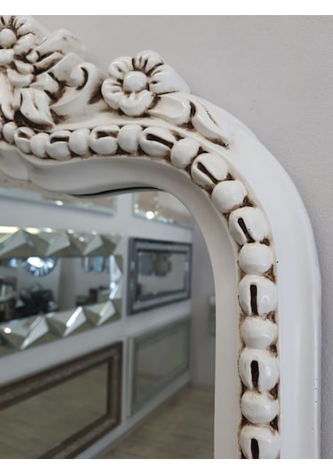 Ayna Denizi Princess Great Aging White Model Eskitme Beyaz Renk Dekoratif Boy Aynası Eskitme Beyaz