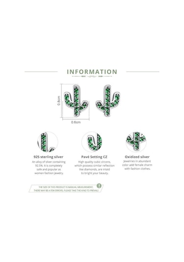 Bamoer 925 Ayar Gümüş Göz Kamaştırıcı Yeşil Kaktüs Kristal Saplama Küpe Kadınlar İçin