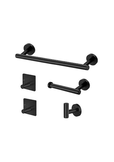 Novahub 5'lü Paslanmaz Çelik Banyo Seti - Siyah, Havlu Askısı, Kıyafet Kancası Ve Tuvalet Kağıdı Tutucu Siyah