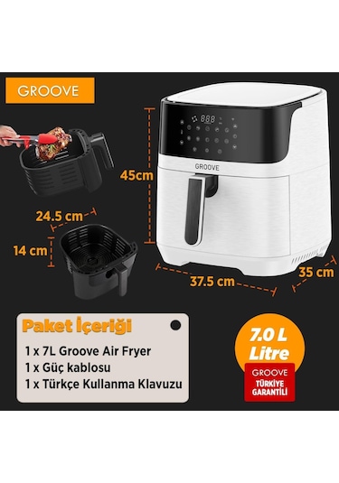 Groove Max XXL 7L 1800W WiFi Smart Airfryer Air Fryer Yağsız Sıcak Hava Fritözü Beyaz