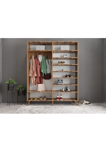 Zenon Membran 4 Kapaklı Portmanto Montaj Dahil Ceviz Beyaz 140 Cm