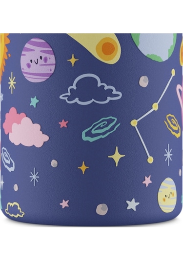 Kids Bottle Space Friends Pipetli Paslanmaz Çelik Çocuk Su Matarası 250 Ml Mor