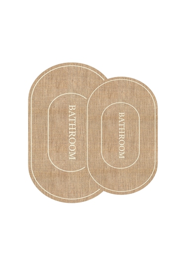 Decomia Home Dijital Kaymaz Yıkanabilir Jüt Görünümlü Bathroom Banyo Paspası 2'li Jüt Beyaz