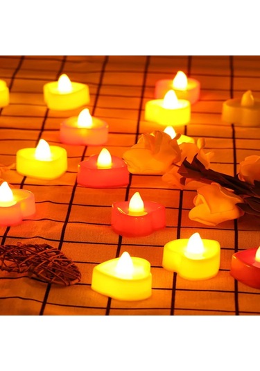 Kosona 24'lü Kalp Şekilli Led Mum Seti - Pil Dahil, Ateş Riski Yok, Romantik Ve Festivite Dekorasyonu