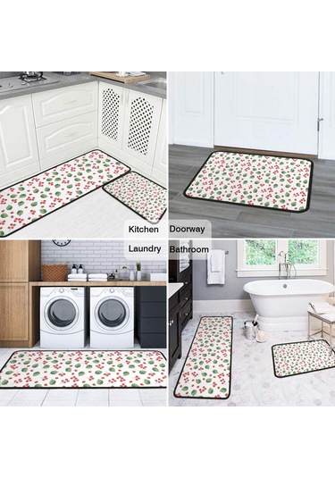 Noel Desenli 2'li Mutfak Matı, Anti-yorgunluk, Yastıklı Ve Kaymaz, Mutfak Ve Ofis İçin Noel Yemiş Yaprağı