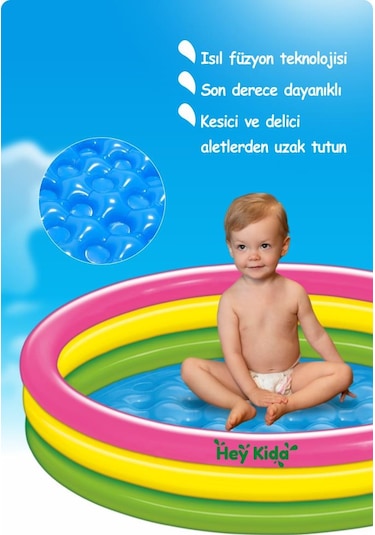 Heykida Şişme Tabanlı 3 Boğumlu Pompalı Havuz 114x25 Cm Mavi - Kırmızı