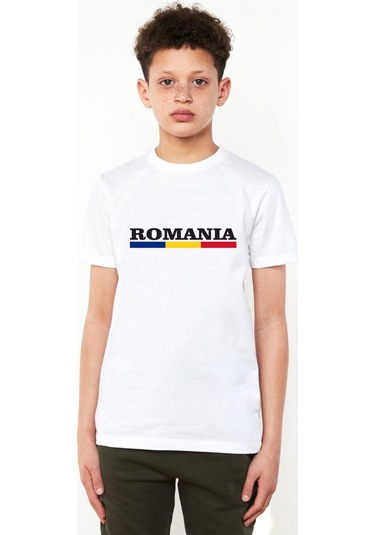 Romania Flag Lettern Beyaz Çocuk Bisikletyaka Tshirt Beyaz