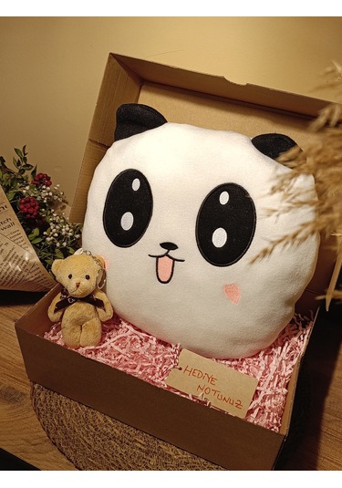 Kutulu Hediye Seti / Panda Yastık 35cm Ve Ayıcık Anahtarlık