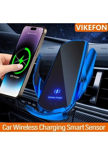 Xuweiwei Mavi Vıkefon Araba Kablosuz Şarj Standı Hızlı Kablosuz Şarj İstasyonu Kızılötesi İndüksiyon Otomatik Klemeler İphone Uyumlu 16 Samsung S25 İçin
