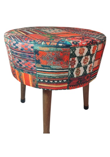 Ustaagac Puf Koltuk Bench Tabure Anadolu Kilim Motif - Ahşap Ayaklı Ceviz