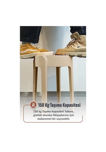 İronika Kaymaz Ayaklı Dekoratif İç İçe Geçebilen Plastik Tabure Mutfak Bahçe Taburesi 4 Adet Siyah