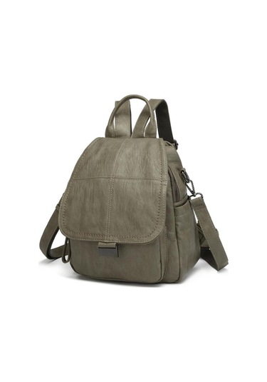 Yıkama Deri Sırt Askılı Kadın Çantası 21-k Barcelona 1908 Yeşil