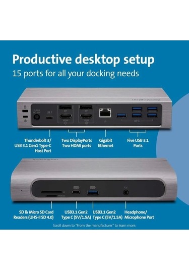 Kensington Sd5600t 14'ü 1 Arada Thunderbolt 3 Bağlantı İstasyonu