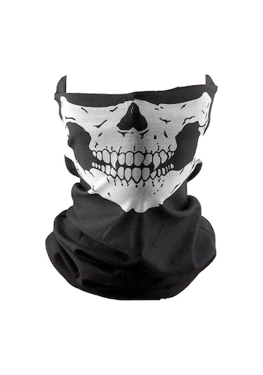 2 Adet Buff Kuru Kafa İskelet Maske Motorcu Kar Maskesi Boyunluk Maske Baf Ağızlık Mask Buff Siyah - Siyah