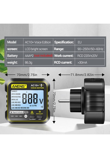 Vkemall Aneng Çok Fonksiyonlu Ses Yayını Soket Test Cihazı Kaçak Korumalı Soket Polarite Algılama 36013eu