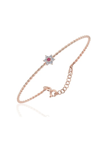 Altın Bilezik - Ortası Yakut Taşlı Çiçek 14 Ayar Altın Bilezik Pembe