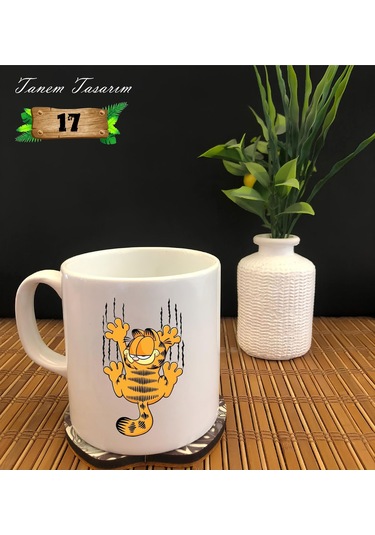 Sarı Tosun Kedi - Porselen Kupa Beyaz
