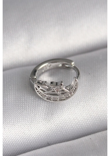 316l Çelik Gümüş Renk Zirkon Taşlı Ay Yıldız Model Tragus Piercing Çok Renkli