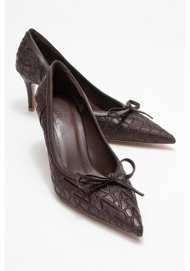 Camden Kahverengi Desenli Fiyonklu Kadın Topuklu Ayakkabı Kahverengi