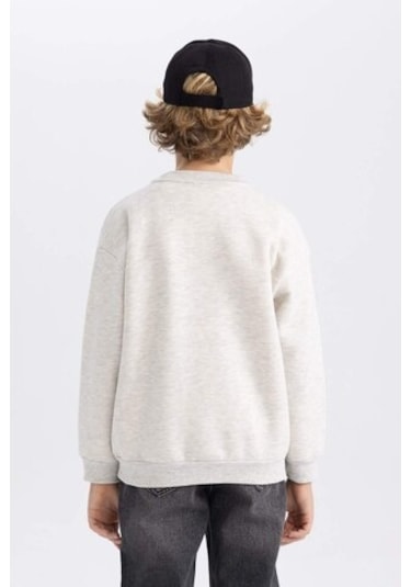DeFacto Erkek Çocuk Bisiklet Yaka Baskılı Sweatshirt B7822A8NSGR400 Gri