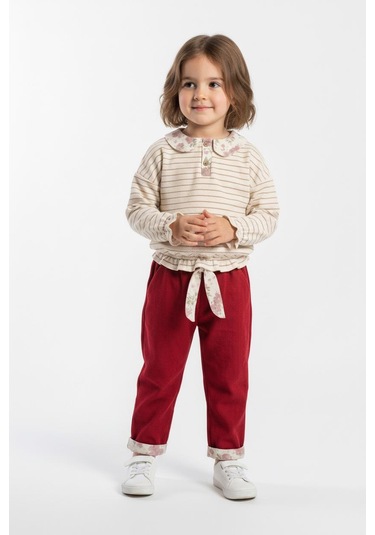 Yakası Fırfırlı 2 Li Pantolon Takım Bordo