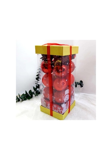 Kırmızı Renk Kutulu Yılbaşı Ağaç Süsü 20 Li