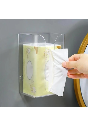 Şeffaf Duvara Monte Kağıt Mendil Dikdörtgen Duvar Kağıt Mendil Tutucu Çivi Olmadan Duvar Kutu Mendil Banyo Mutfak Için