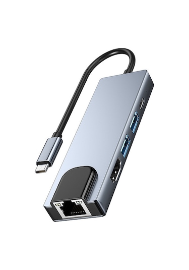 Samdoo Type-c Genişletme Ünitesi: Usb 3.0 Hub, Pd Hızlı Şarj, 4k Ekran Yansıtma, 100mbps Rj45 Ethernet - 5 İşlevli