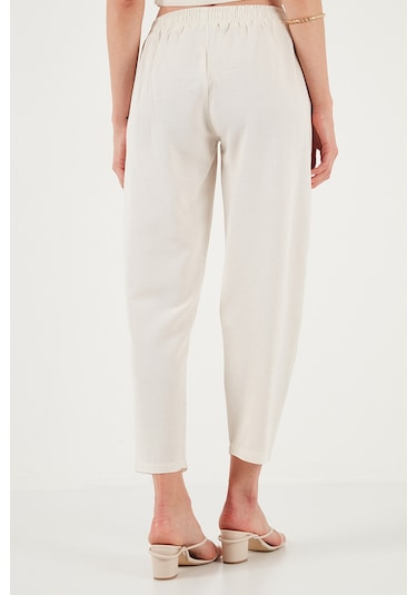 Lela Bohem Işlemeli Keten Ve Pamuk Karışımlı Şalvar Bayan Pantolon 5865050 Bej-Oranj