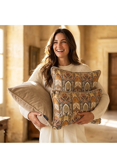 "nomad Mosaic" Etnik Desenli Kırlent Kılıfı Seti Hardal - Krem
